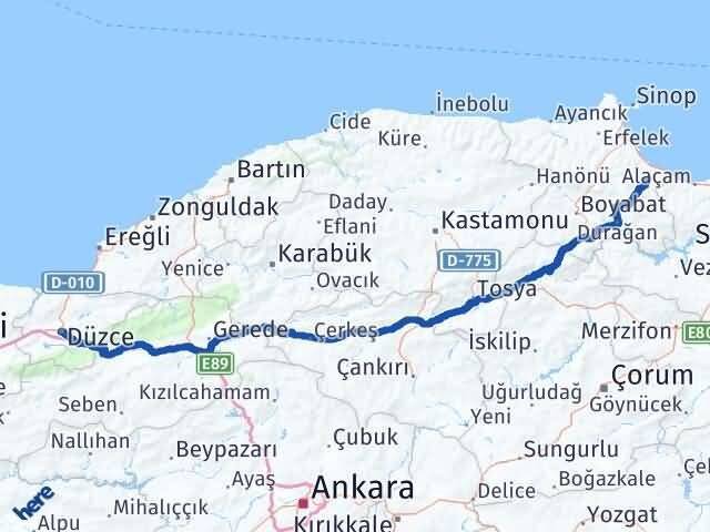 Düzce Dikmen Sinop Arası Kaç Km - Yol Haritası