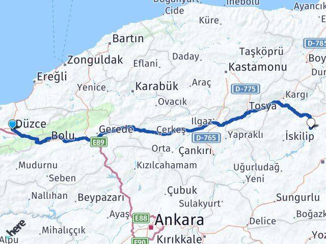 Düzce Dodurga Çorum Arası Kaç Km - Yol Haritası