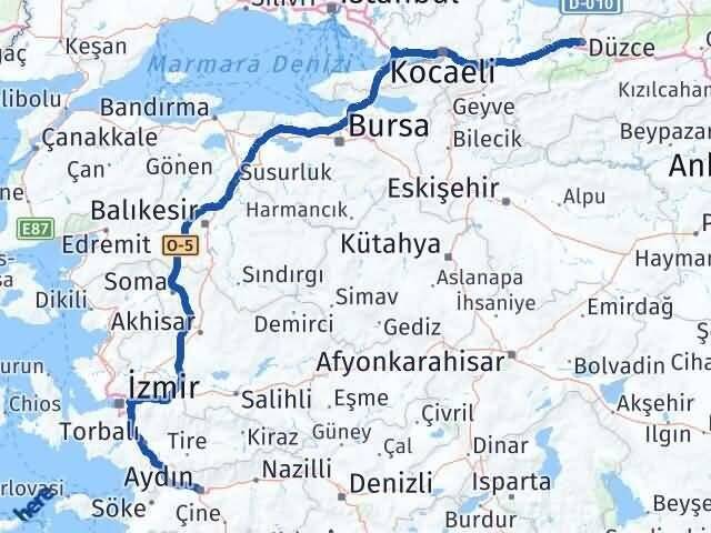 Düzce Efeler Aydın Arası Kaç Km - Yol Haritası