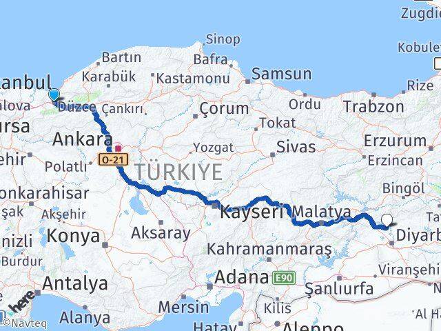 Düzce Eğil Diyarbakır Arası Kaç Km - Yol Haritası