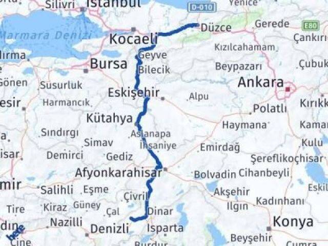 Düzce Evciler Afyonkarahisar Arası Kaç Km - Yol Haritası