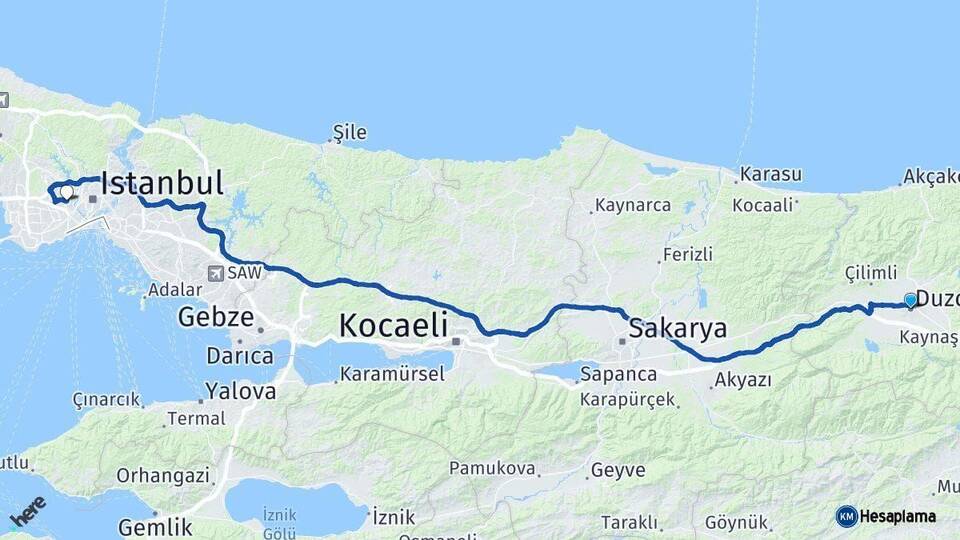 Düzce Gaziosmanpaşa İstanbul Arası Kaç Km - Yol Haritası