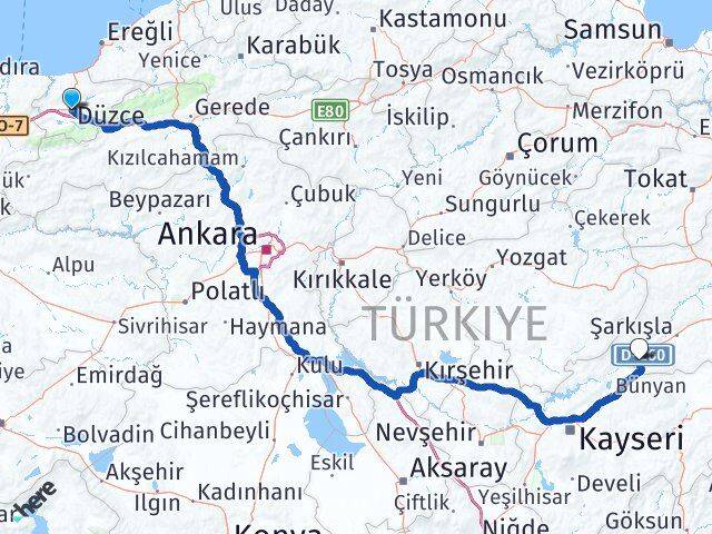 Düzce Gemerek Sivas Arası Kaç Km - Yol Haritası