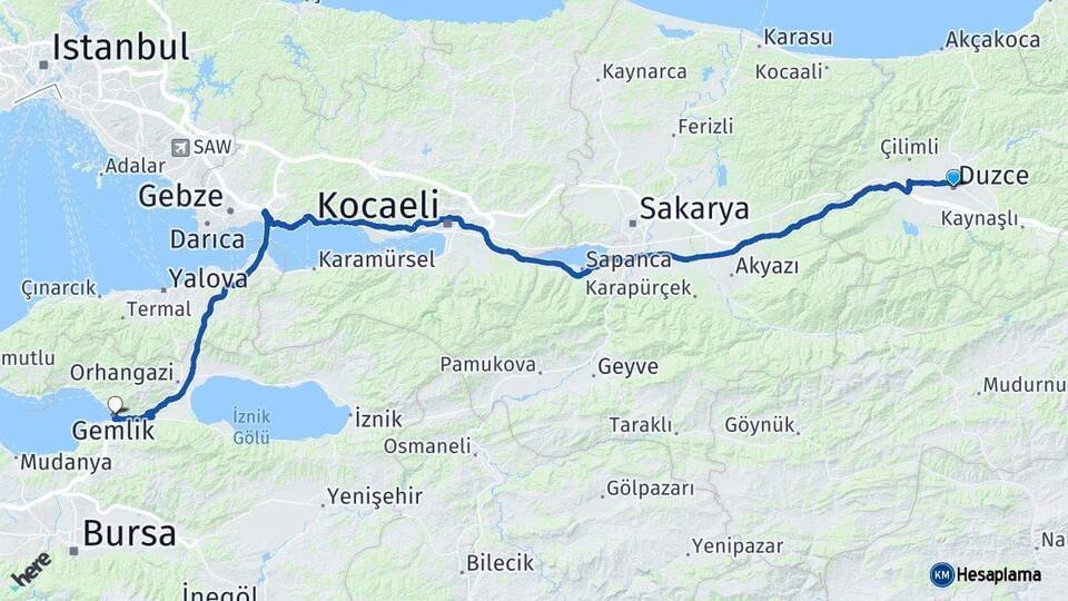 Düzce Gemlik Arası Kaç Km - Yol Tarifi