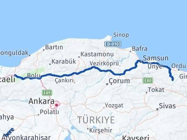 Düzce Gölköy Ordu Arası Kaç Km - Yol Haritası