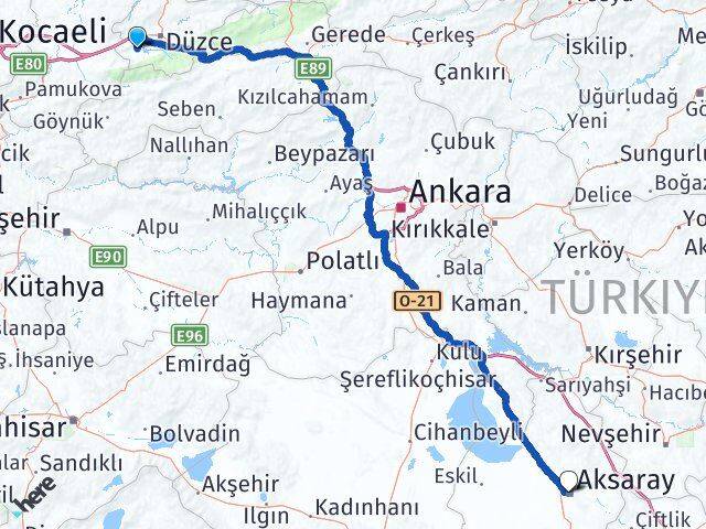 Düzce Gölyaka Aksaray Arası Kaç Km - Yol Haritası