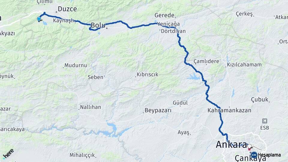 Düzce Gölyaka Ankara Arası Kaç Km - Yol Haritası