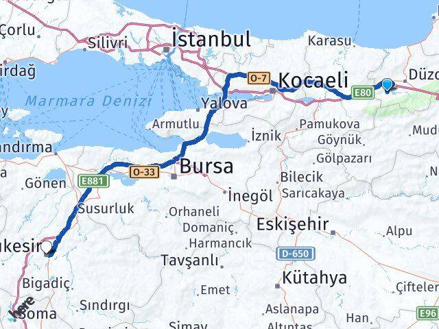 Gölyaka Balıkesir Arası Kaç Km - Yol Tarifi