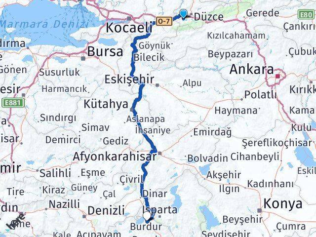Düzce Gölyaka Burdur Arası Kaç Km - Yol Haritası