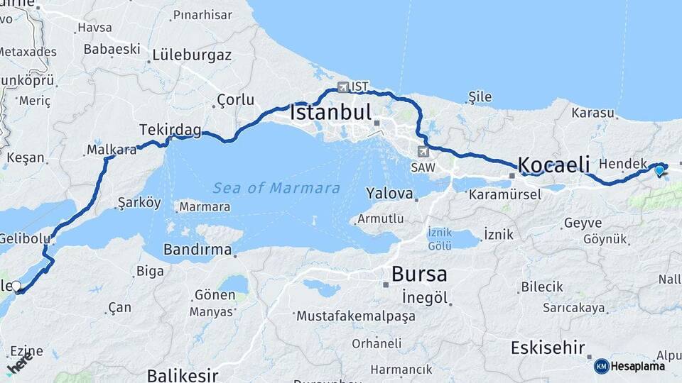 Düzce Gölyaka Çanakkale Arası Kaç Km - Yol Haritası