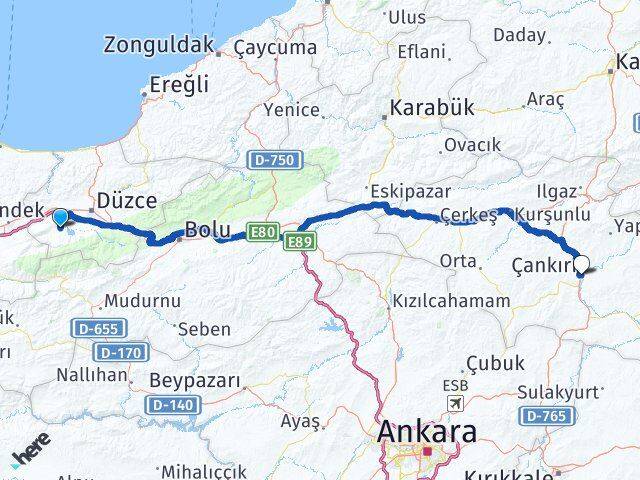 Düzce Gölyaka Çankırı Arası Kaç Km - Yol Haritası