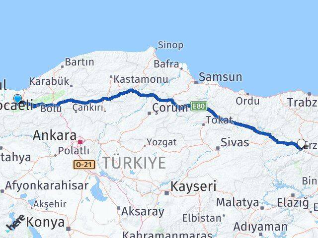 Düzce Gölyaka Erzincan Arası Kaç Km - Yol Haritası