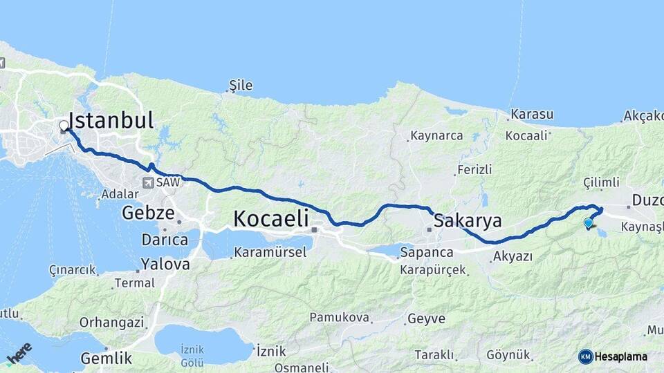 Düzce Gölyaka İstanbul Arası Kaç Km - Yol Haritası