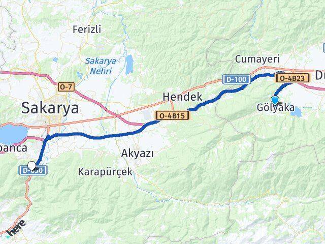 Düzce Gölyaka Karaçam Geyve Sakarya Arası Kaç Km - Yol Haritası