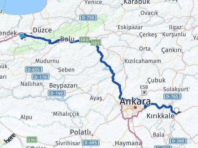 Düzce Gölyaka Kırıkkale Arası Kaç Km - Yol Haritası