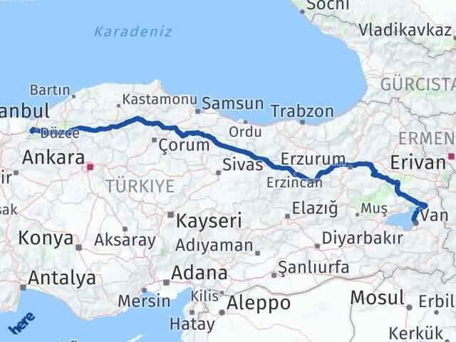 Düzce Gölyaka Van Arası Kaç Km - Yol Haritası