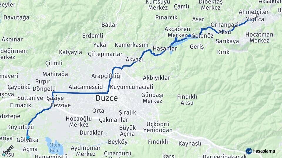 Düzce Gölyaka Yığılca Arası Kaç Km - Yol Haritası