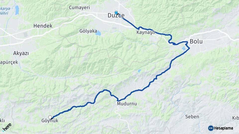 Düzce Göynük Bolu Arası Kaç Km - Yol Haritası