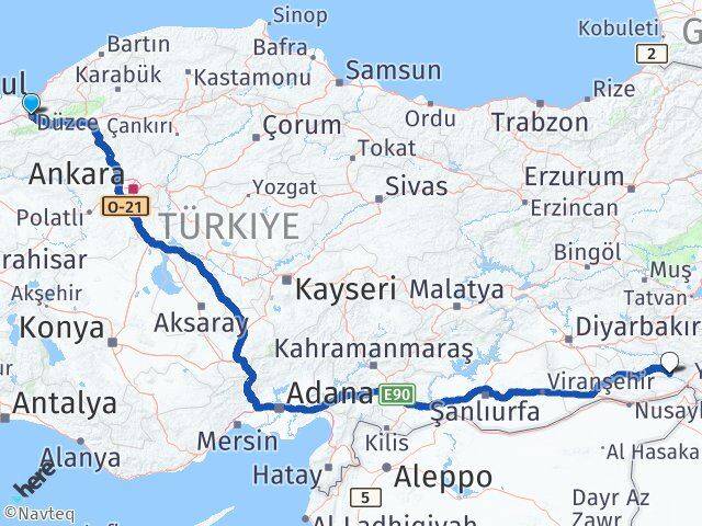Düzce Güçlükonak Şırnak Arası Kaç Km - Yol Haritası