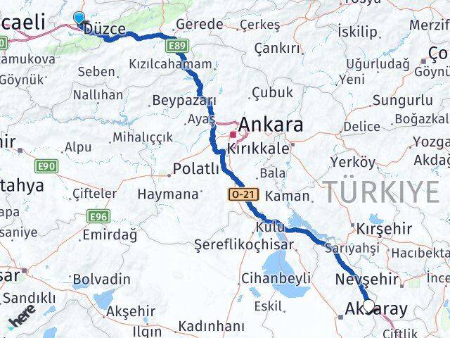 Düzce Gülağaç Aksaray Arası Kaç Km - Yol Haritası