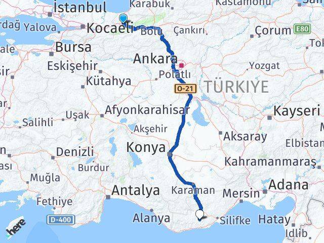 Düzce Gülnar Mersin Arası Kaç Km - Yol Haritası