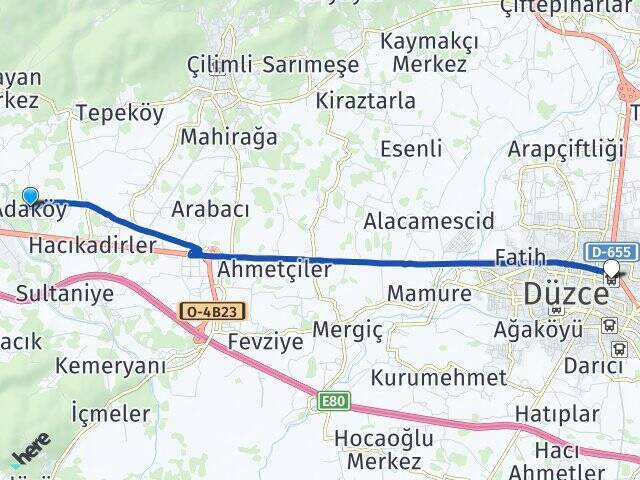 Adaköy Düzce Otogarı Arası Kaç Km - Yol Tarifi