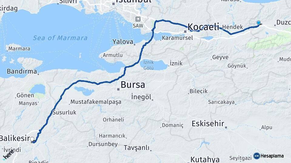 Gümüşova Balıkesir Arası Kaç Km - Yol Tarifi