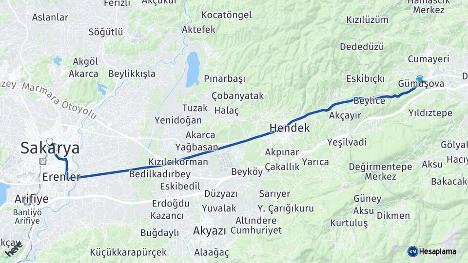 Düzce Gümüşova Sakarya Arası Kaç Km - Yol Haritası