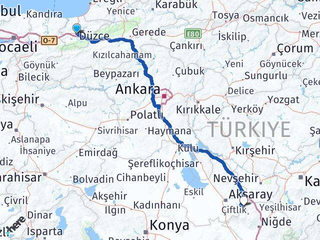 Düzce Güzelyurt Aksaray Arası Kaç Km - Yol Haritası