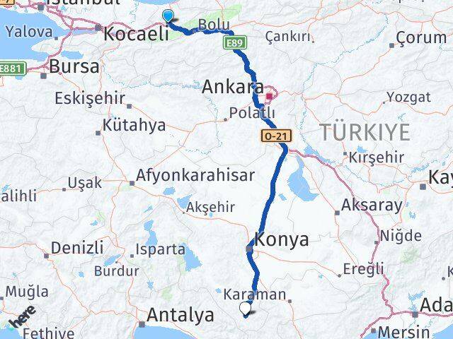 Düzce Hadim Konya Arası Kaç Km - Yol Haritası