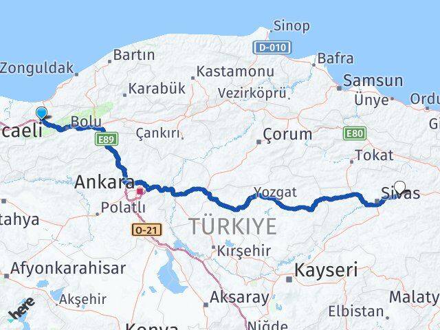 Düzce Hafik Sivas Arası Kaç Km - Yol Haritası