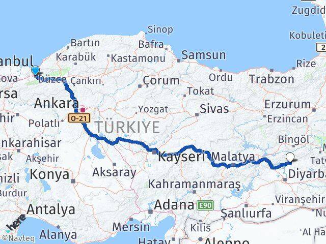 Düzce Hani Diyarbakır Arası Kaç Km - Yol Haritası