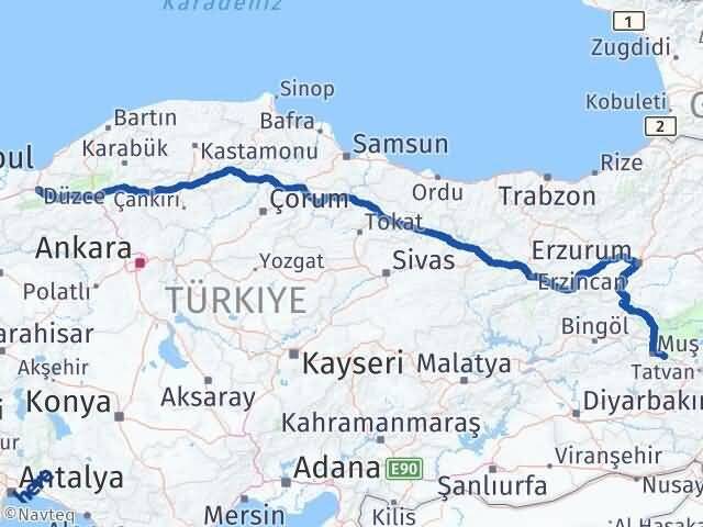Düzce Hasköy Muş Arası Kaç Km - Yol Haritası