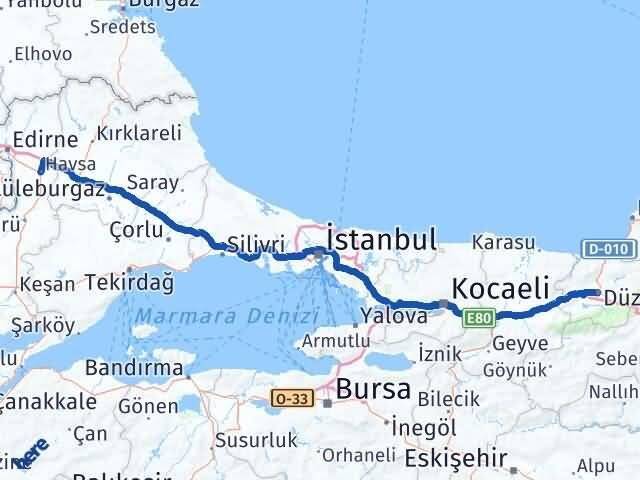 Düzce Havsa Edirne Arası Kaç Km - Yol Haritası