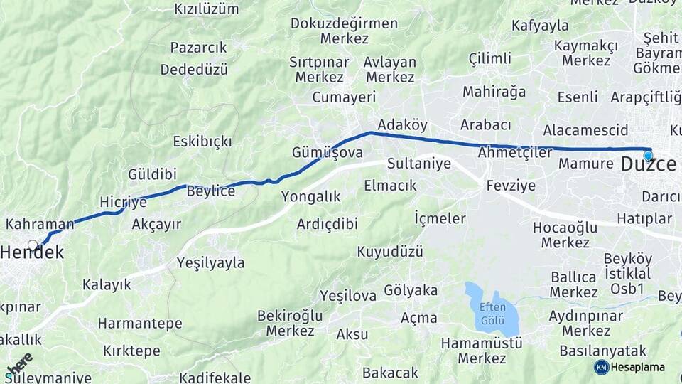 Düzce Hendek Sakarya Arası Kaç Km - Yol Haritası