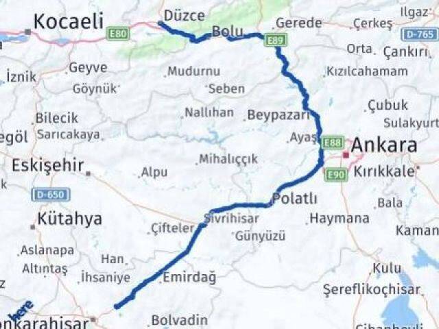 Düzce İscehisar Afyonkarahisar Arası Kaç Km - Yol Haritası