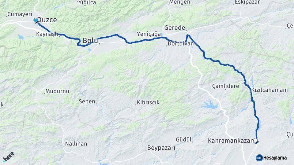 Düzce Kahramankazan Ankara Arası Kaç Km - Yol Haritası