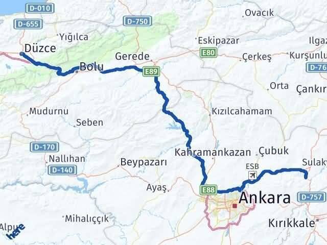 Düzce Kalecik Ankara Arası Kaç Km - Yol Haritası