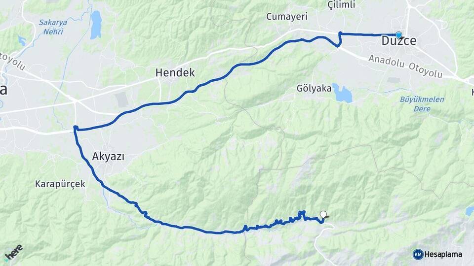 Düzce Karacasumandıra Mudurnu Bolu Arası Kaç Km - Yol Haritası
