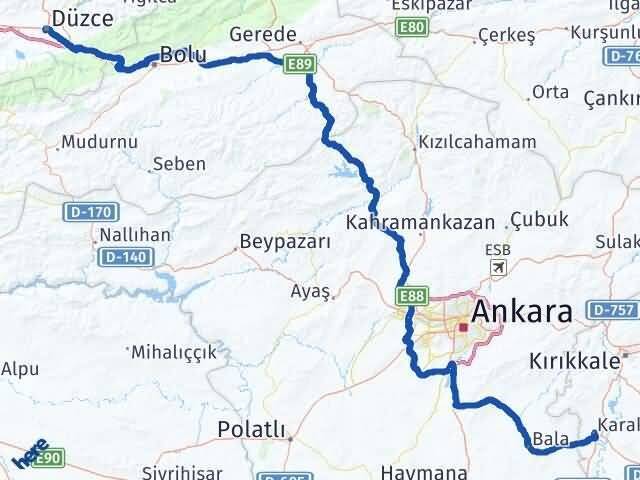 Düzce Karakeçili Kırıkkale Arası Kaç Km - Yol Haritası