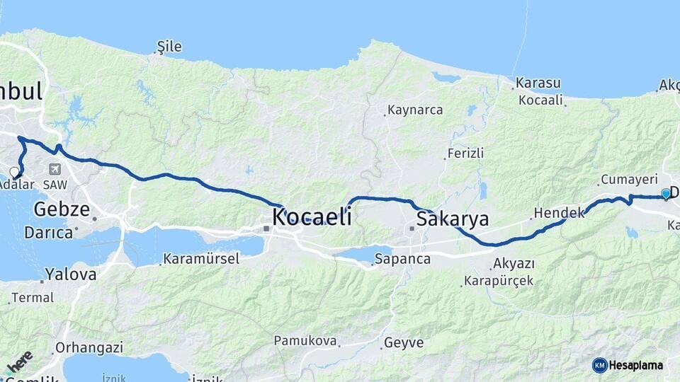 Düzce Kartal İstanbul Arası Kaç Km - Yol Haritası