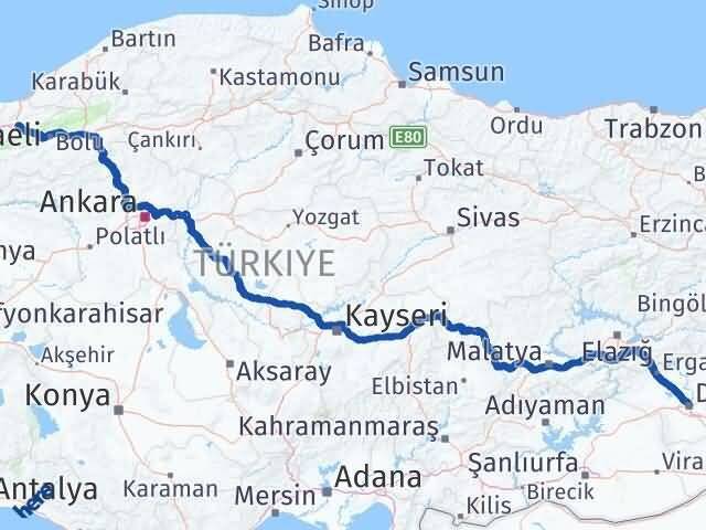 Düzce Kayapınar Diyarbakır Arası Kaç Km - Yol Haritası
