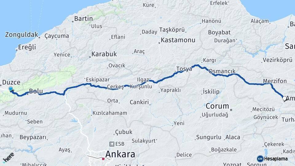 Kaynaşlı Amasya Arası Kaç Km - Yol Tarifi
