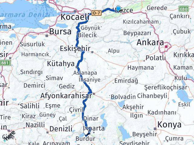 Düzce Kaynaşlı Burdur Arası Kaç Km - Yol Haritası