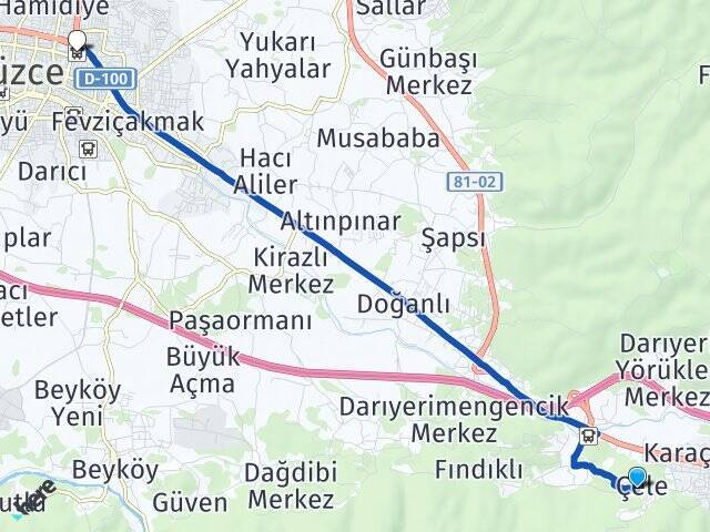 Çele Düzce Otogarı Arası Kaç Km - Yol Tarifi