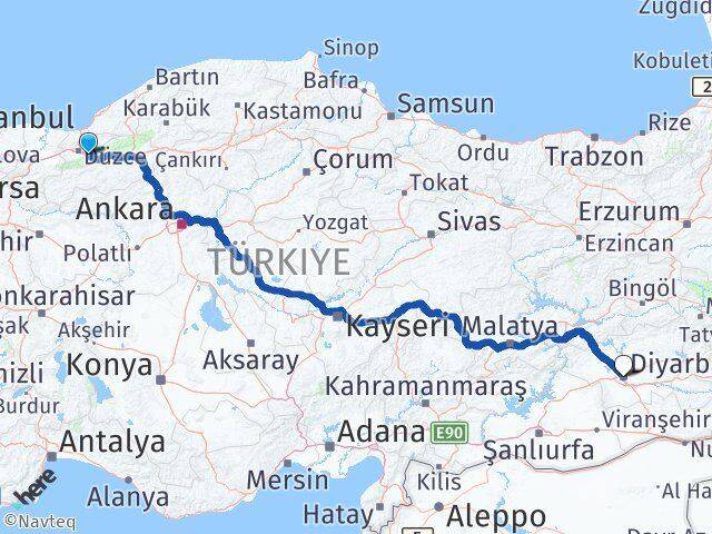 Düzce Kaynaşlı Diyarbakır Arası Kaç Km - Yol Haritası