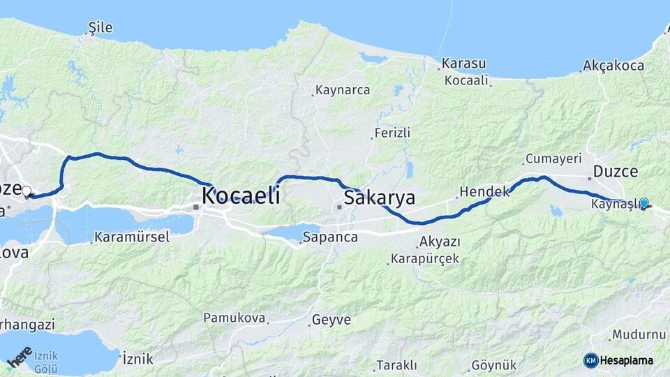 Düzce Kaynaşlı Gebze Kocaeli Arası Kaç Km - Yol Haritası