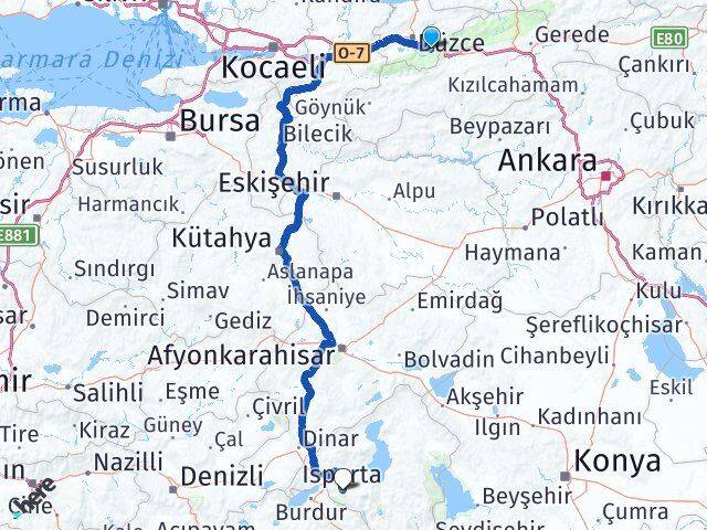Düzce Kaynaşlı Isparta Arası Kaç Km - Yol Haritası