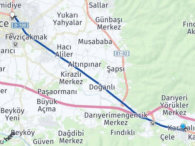 Karaçalı Düzce Otogarı Arası Kaç Km - Yol Tarifi