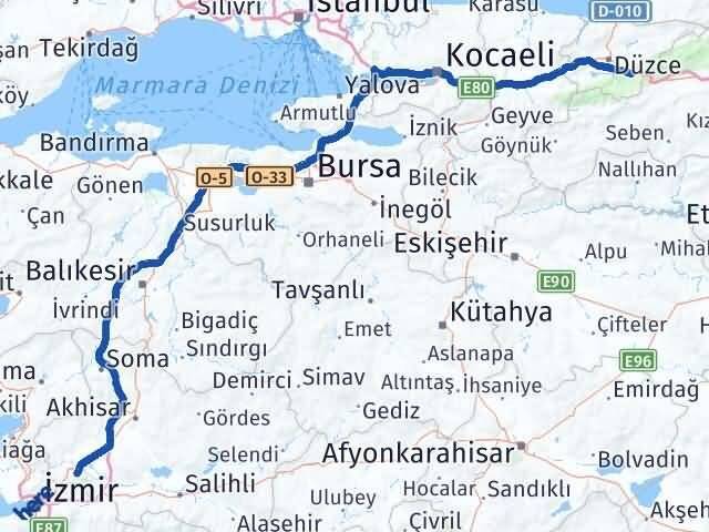Düzce Kaynaşlı Manisa Arası Kaç Km - Yol Haritası
